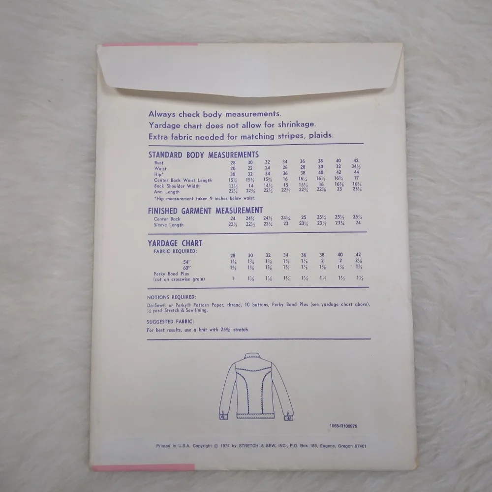 STRETCH & SEW 1065 Bust 28-42 Jeans Jacket
